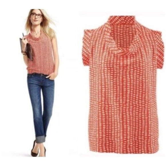 CAbi Madeline Ruffle Sleeveless Blouse Top Coral Ivory Pattern Contemporary L - Picture 2 of 8